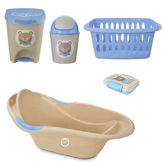 Kit Banho Bebê Banheira Saboneteira Lixeiras E Cesto Roupas - Usual Utilidades