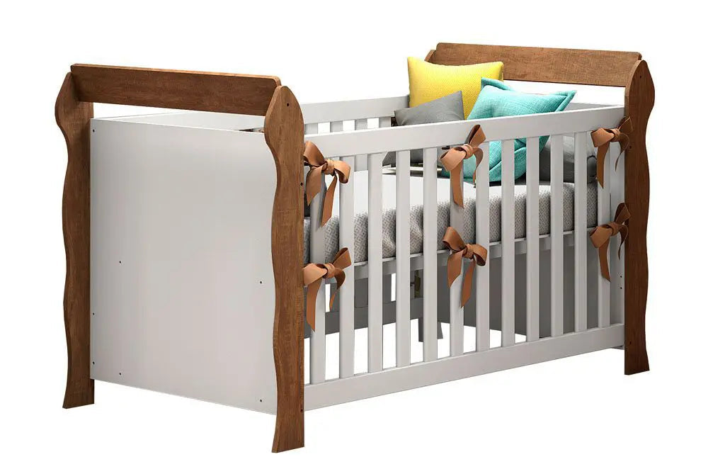 Quarto de Bebê Berço e Cômoda Lara Carolina Baby - Branco/Amadeirado
