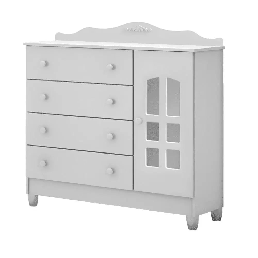Cômoda Infantil 4 Gavetas com Porta Provençal Lisa Branco Brilho Carolina Baby