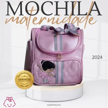 Kit de Bolsa e Mochila Maternidade Bailarina Listrada G - Rosa Bebê - Emily Baby