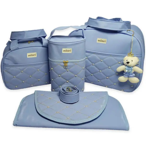 Kit Bolsas de Maternidade Menina/Menino Coleção Pérola 4 Peças Material Térmico Impermeável - Milori Baby