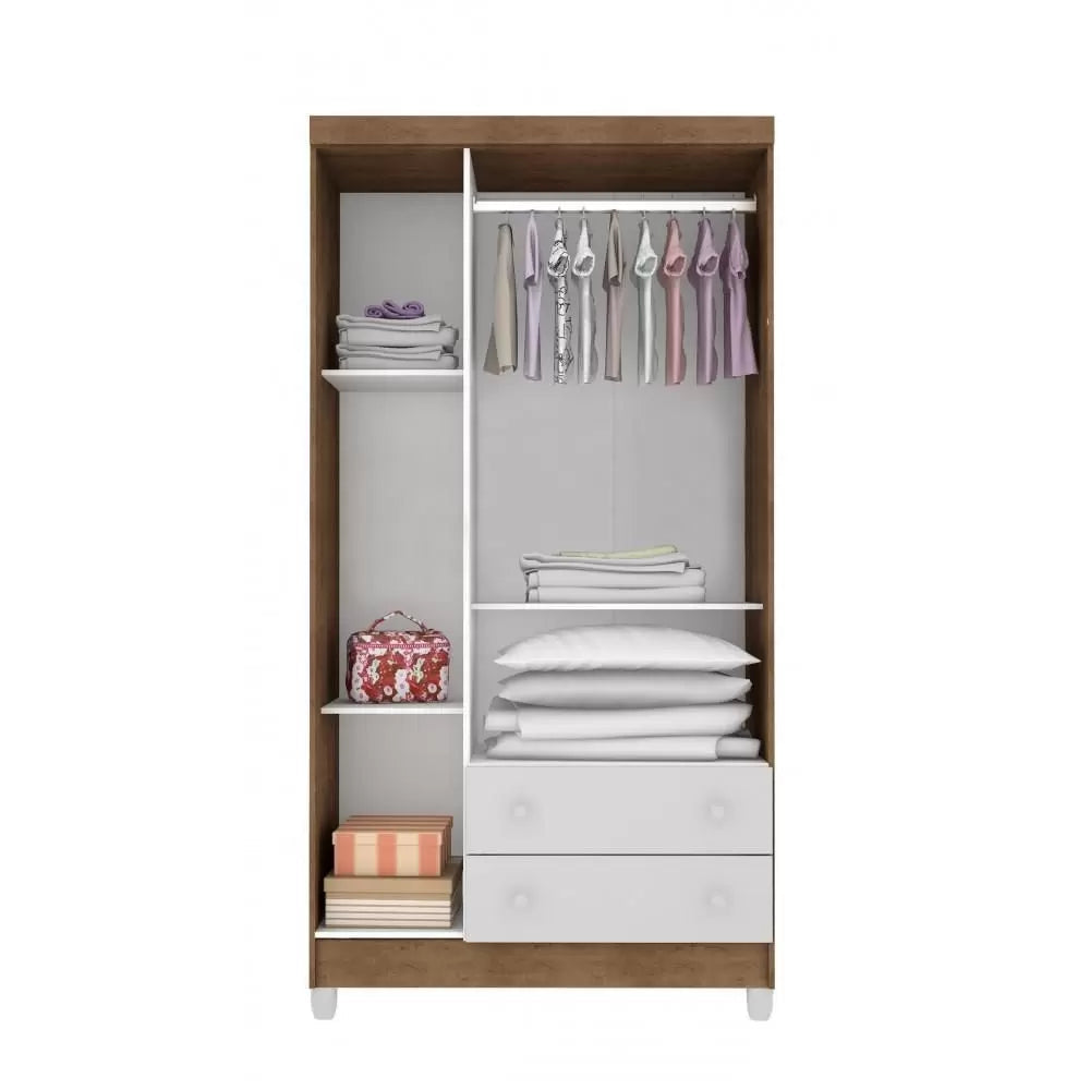 Quarto de Bebê Completo Lara 3 Peças Branco/Amadeirado