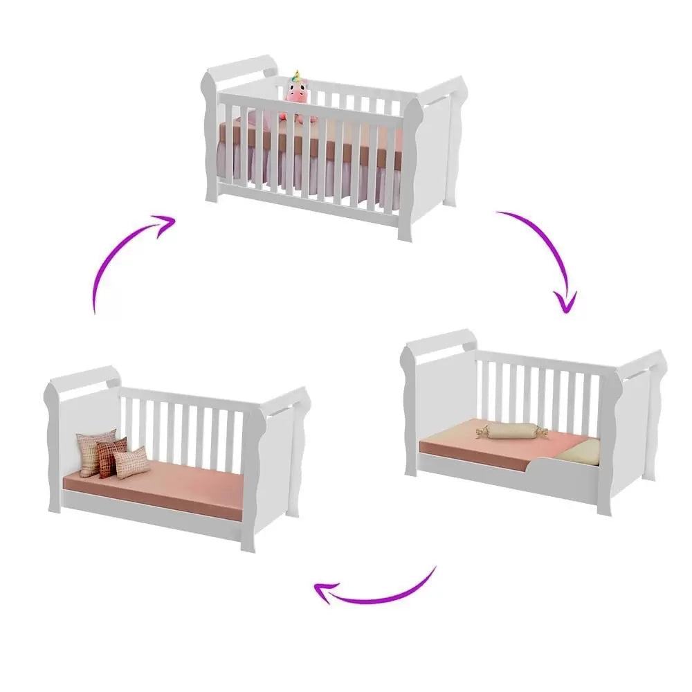 Quarto de Bebê Completo Lara 3 Peças Branco/Amadeirado