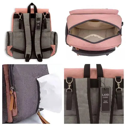 Bolsa maternidade land luxury cor coral e cinza com trocador