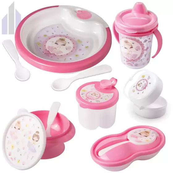 Kit Prato Infantil Térmico, Tigela, Dosador, Pote Papinha, Copo Trio e Porta Chupeta Bailarina - Plasútil