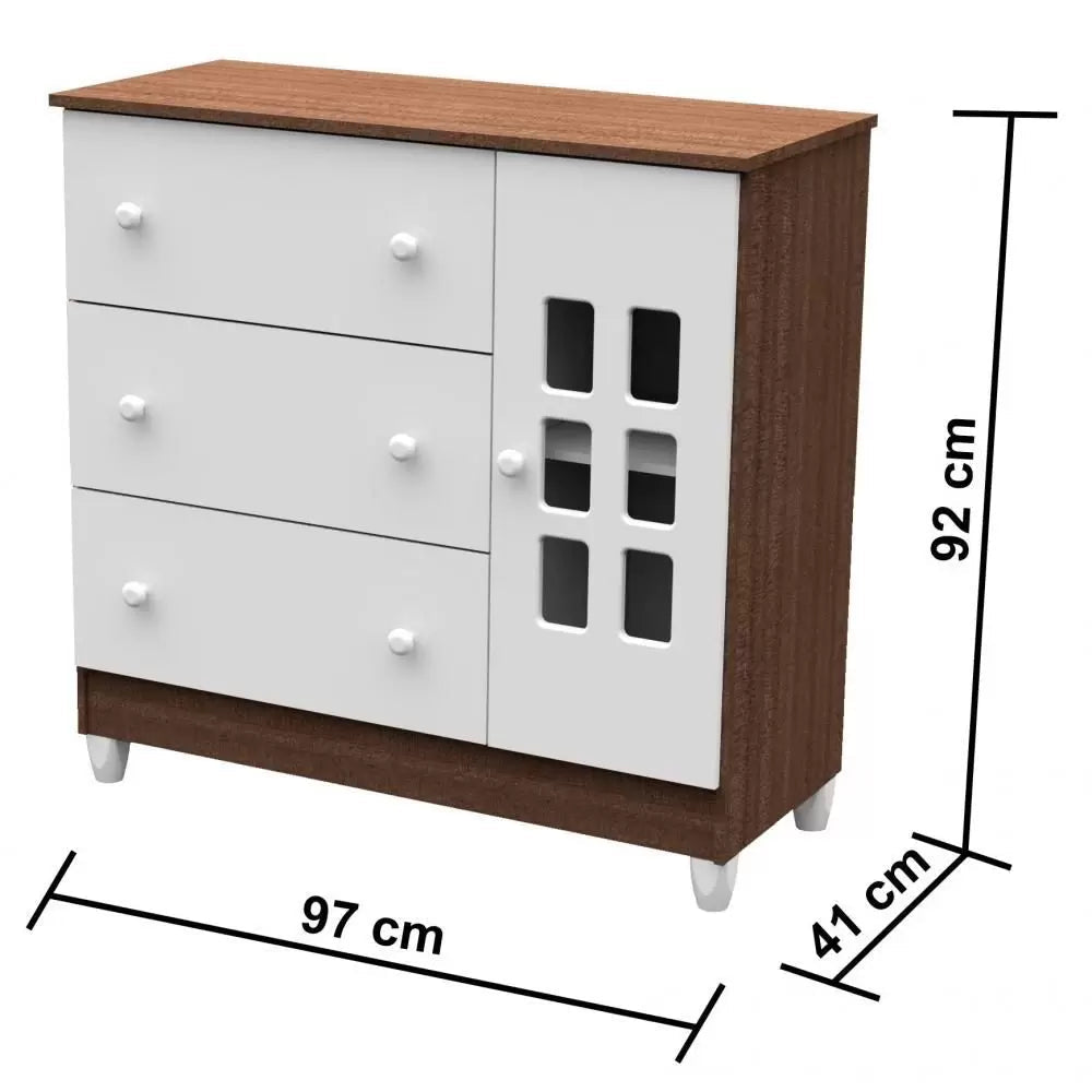 Quarto de Bebê Completo Lara 3 Peças Branco/Amadeirado