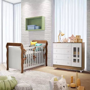 Quarto de Bebê Berço e Cômoda Lara Carolina Baby - Branco/Amadeirado