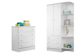 Quarto Para Bebê com Guarda Roupa e Cômoda Doce Sonho Branco - Qmovi